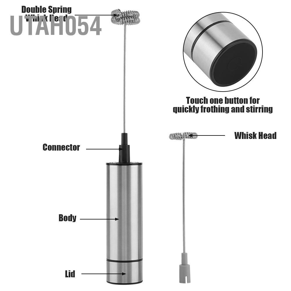 Utah054 Handheld Electric Milk Frother Coffee Foam Maker with Single/Double Head Stainless Steel Whisks