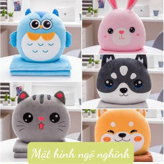 Thú nhồi bông kèm chăn hè tiện dụng trong nhiều hoàn cảnh, họa tiết -Heo hồng dễ thương
