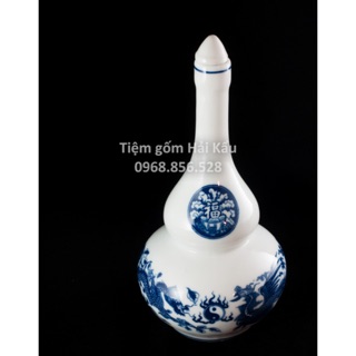 Nậm rượu Long Phụng men trắng sứ Bát Tràng số 1