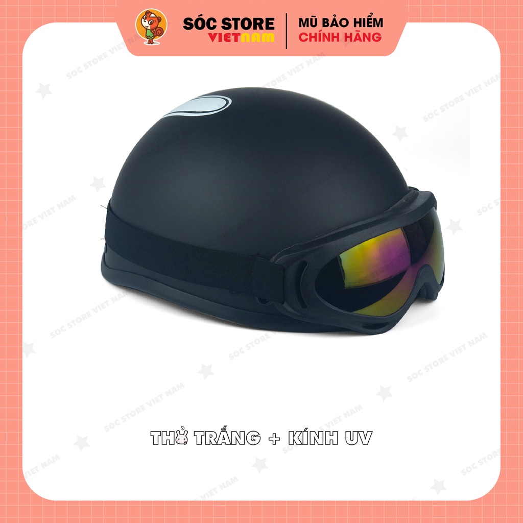 Mũ bảo hiểm nửa đầu 1/2 in hình thỏ trắng kính phi công Sóc Store Vietnam, nón bảo hiểm 1/2 thỏ trắng