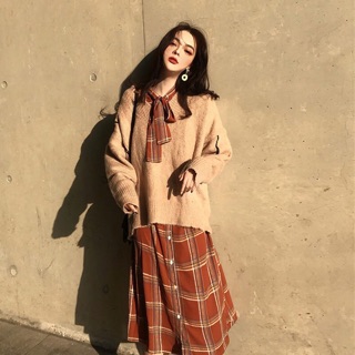 [ Sẵn áo len ] váy sơmi ulzzang set váy ulzzang