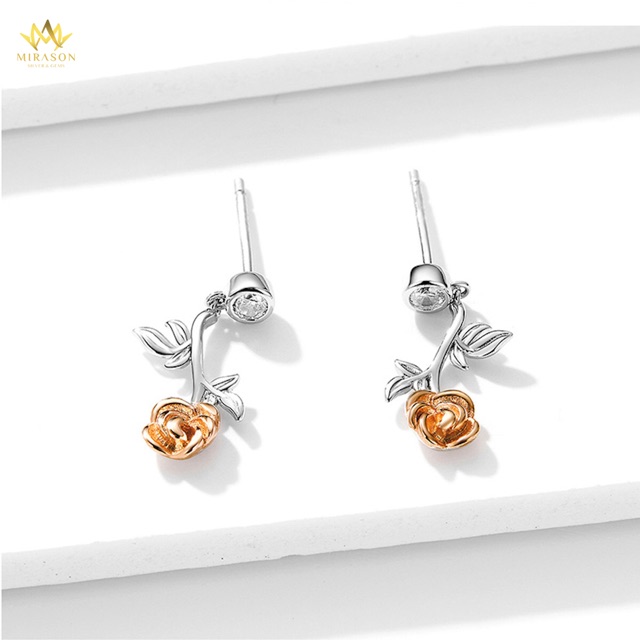 Khuyên Tai Bạc Nữ MIRASON Hoa Hồng Vàng Sang Trọng MBT084 - Bông Tai Nữ Bạc 925 Cao Cấp