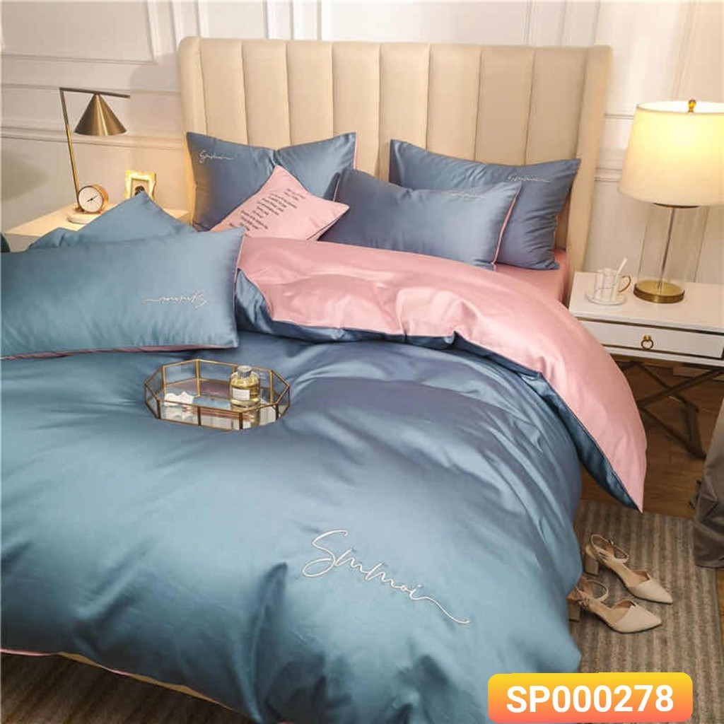 Bộ chăn ga gối lụa Sumoi 60s cao cấp, chát chọn màu-màu ghi pha | BigBuy360 - bigbuy360.vn