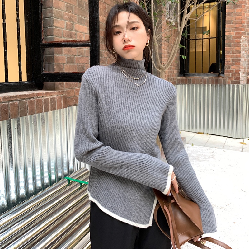 Áo sweater ZHELIHANGFEI vải dệt kim cổ lọ thiết kế độc đáo phong cách phương Tây