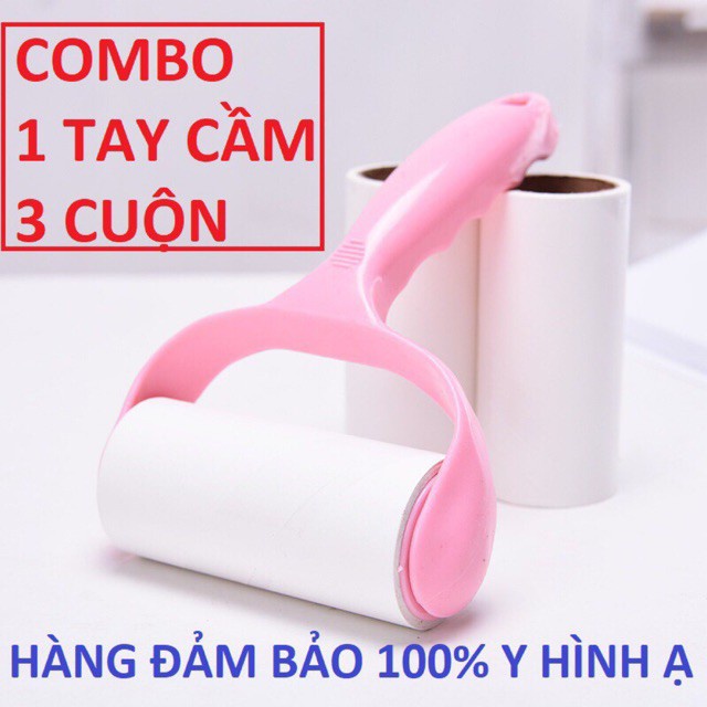 Cán cây lăn bụi tặng kèm 3 lõi làm sạch quần áo , ga giường, đệm sofa, chà lông chó mèo loại lỏi lăn 10cm.