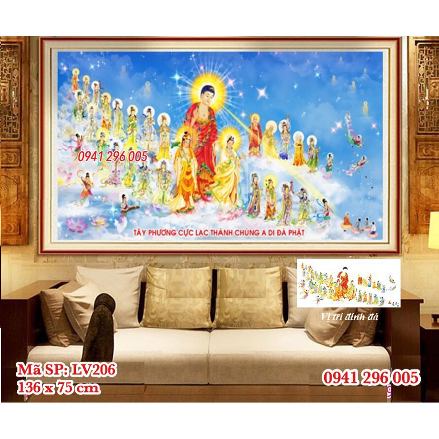 Tranh Đính Đá Tây Phương Cực Lạc LV206 (136x75cm)- Chưa đính đá, chưa khung