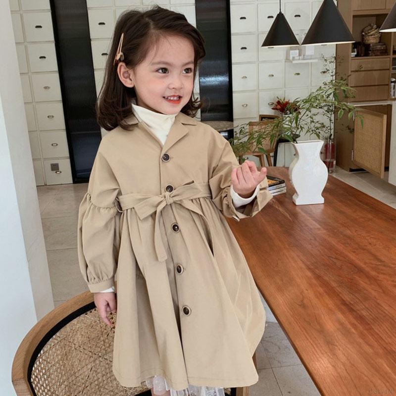 Áo khoác dáng rộng tay dài màu sắc đơn giản cho bé gái