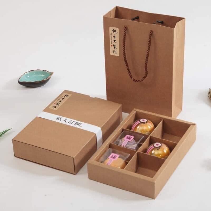 Hộp đựng bánh 6 ngăn màu nâu 21x15x5cm
