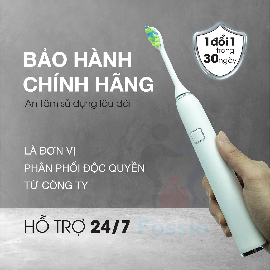 Máy Đánh Răng FOSSIO N300 Tiêu Chuẩn Châu Âu Bảo Hành 1 Năm, Kèm Đầu Rửa Mặt, Bàn Chải Điện Sonic Đánh Răng Tự Động