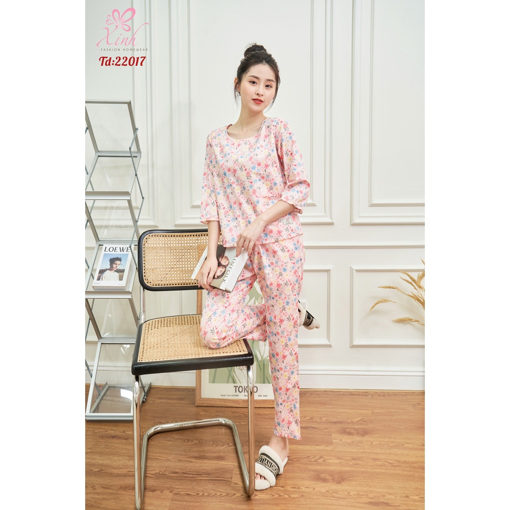 Bộ thô kate Xinh quần dài tay lỡ cổ tròn X389 (nhiều màu)