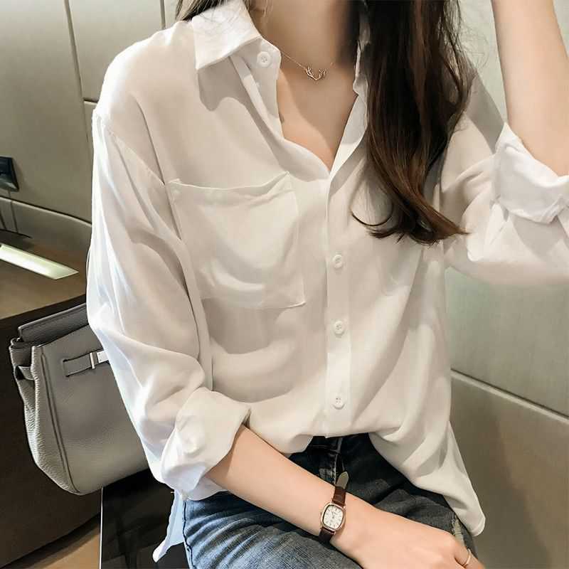 Áo Sơ Mi From Rộng MOLA Màu Trắng Dáng Dài 1 Túi Kiểu Hàn Quốc Vintage Ulzzang Tiểu Thư Bánh Bèo Chất Đũi | BigBuy360 - bigbuy360.vn