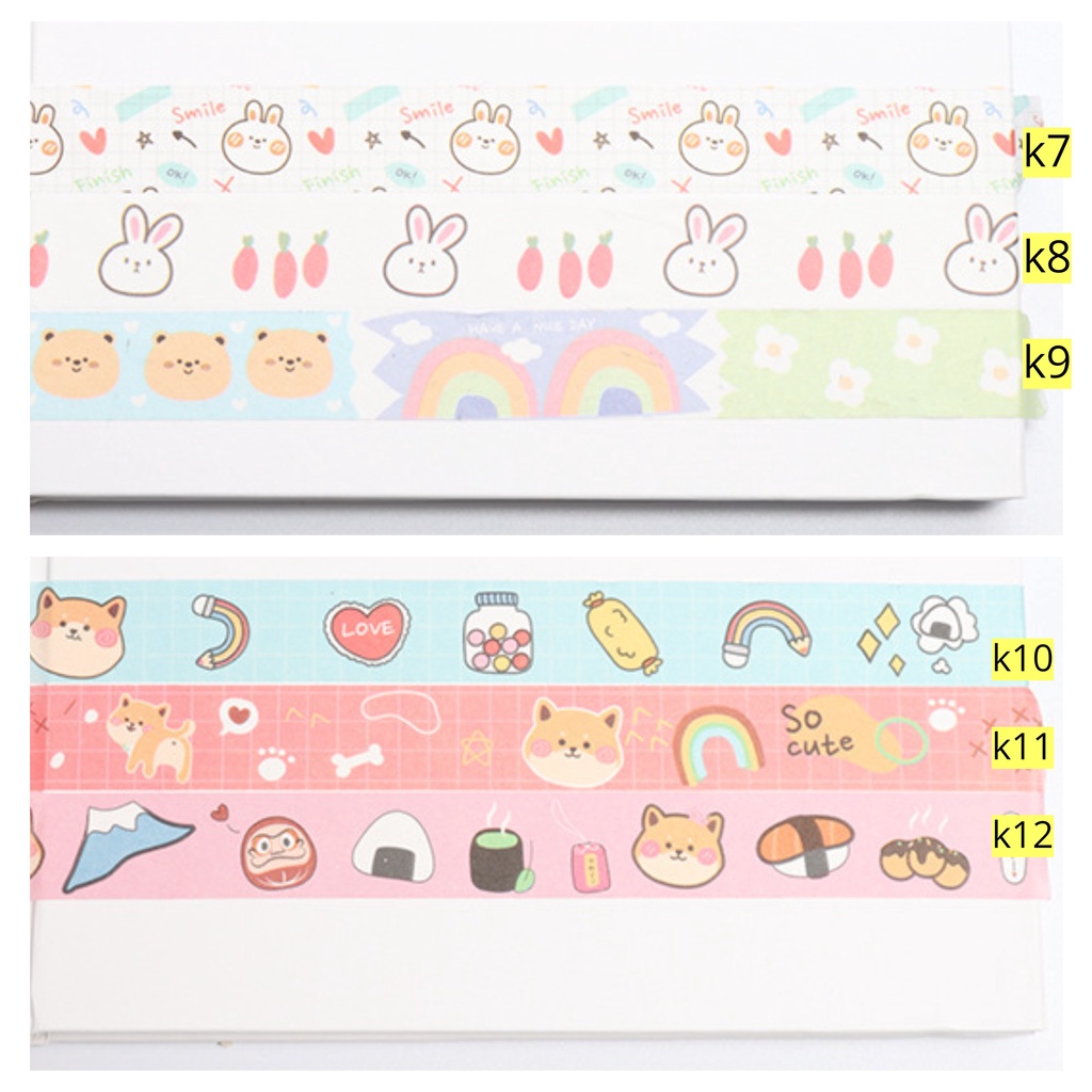 Zanmo Băng Keo Giấy Dính Washi Tape Gấu Thỏ Mèo Cún Trang Trí Xinh Xắn 5 Mét