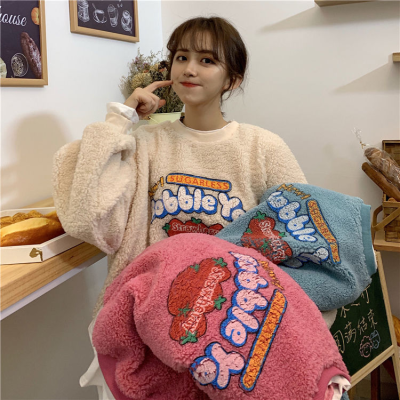 Áo Thun Sweater Dáng Rộng Tay Dài In Họa Tiết Xinh Xắn Cho Nữ