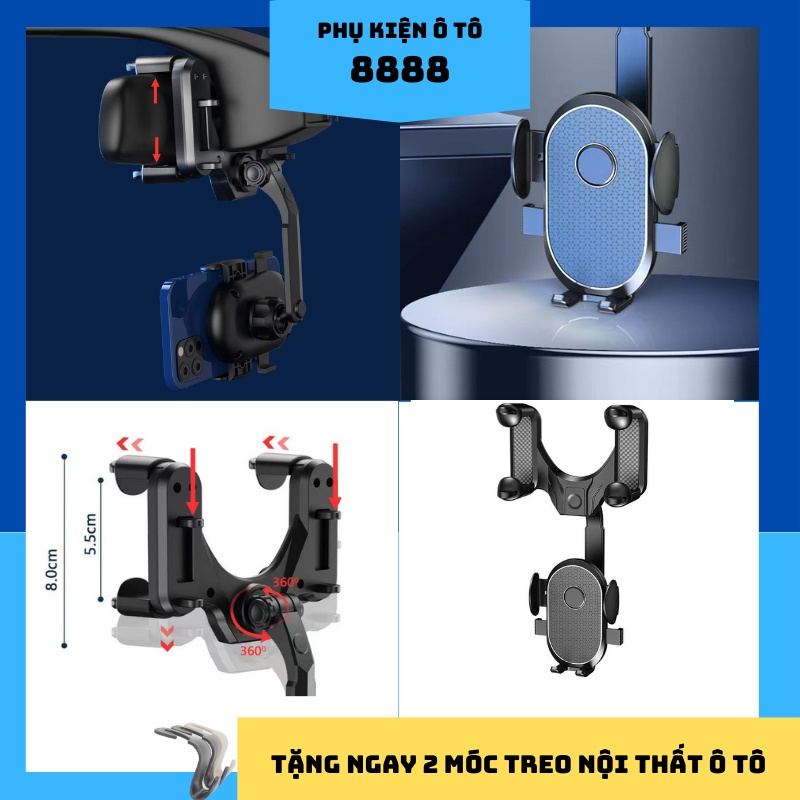 Giá đỡ điện thoại treo gương cao cấp xoay 360 độ, cứng cáp, siêu chắc chắn, siêu bền