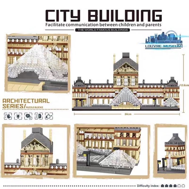 Bộ đồ chơi xếp hình lắp ráp kiến trúc- viện Bảo tàng Louvre Pháp 3377 mảnh ghép đồ chơi xếp hình nanoblock