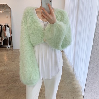 Áo khoác croptop cardigan len lông thỏ mềm tay phồng bồng sexy