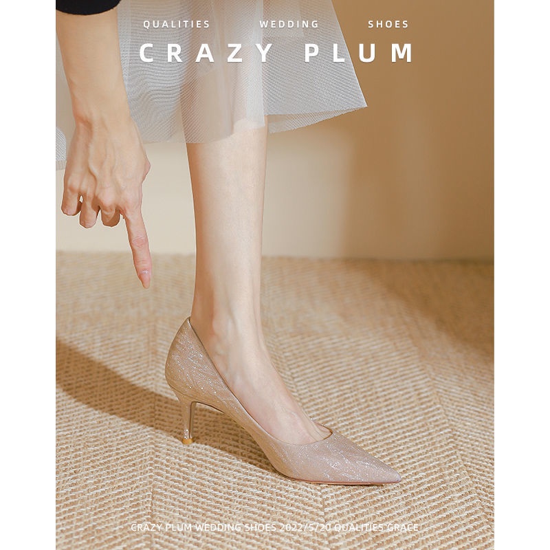 Giày Cao Gót Cô Dâu Màu Vàng Sâm Panh Thiết Kế Mới Thời Trang 2022
