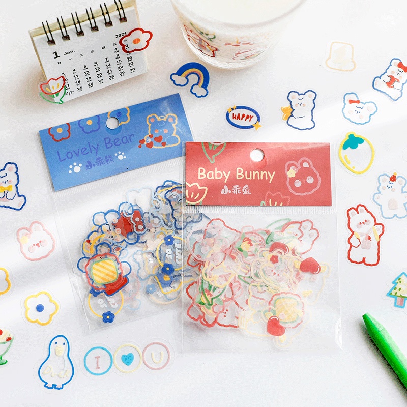 Miếng Dán Hình Động Vật Hoạt Hình Dễ Thương Trong Suốt Chống Nước Trang Trí DIY