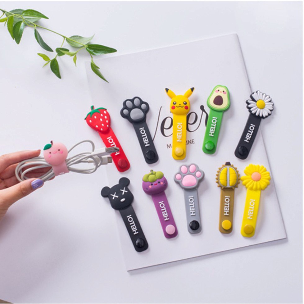 Dây quấn tai nghe, cuốn quấn thu gọn cáp sạc dây sạc có KẸP chống rối họa tiết hoạt hình cute | BigBuy360 - bigbuy360.vn