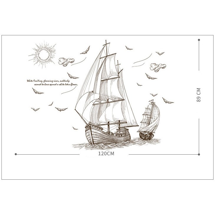 Tranh dán tường 3D Thuận buồm xuôi gió, Decal trang trí phòng, Miếng dán trang trí tường