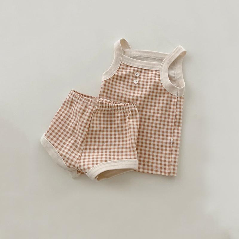 Bộ Áo Hai Dây Phối Quần Short Vải Cotton Mềm Kẻ Sọc Thời Trang Mùa Hè Cho Bé Trai Và Gái