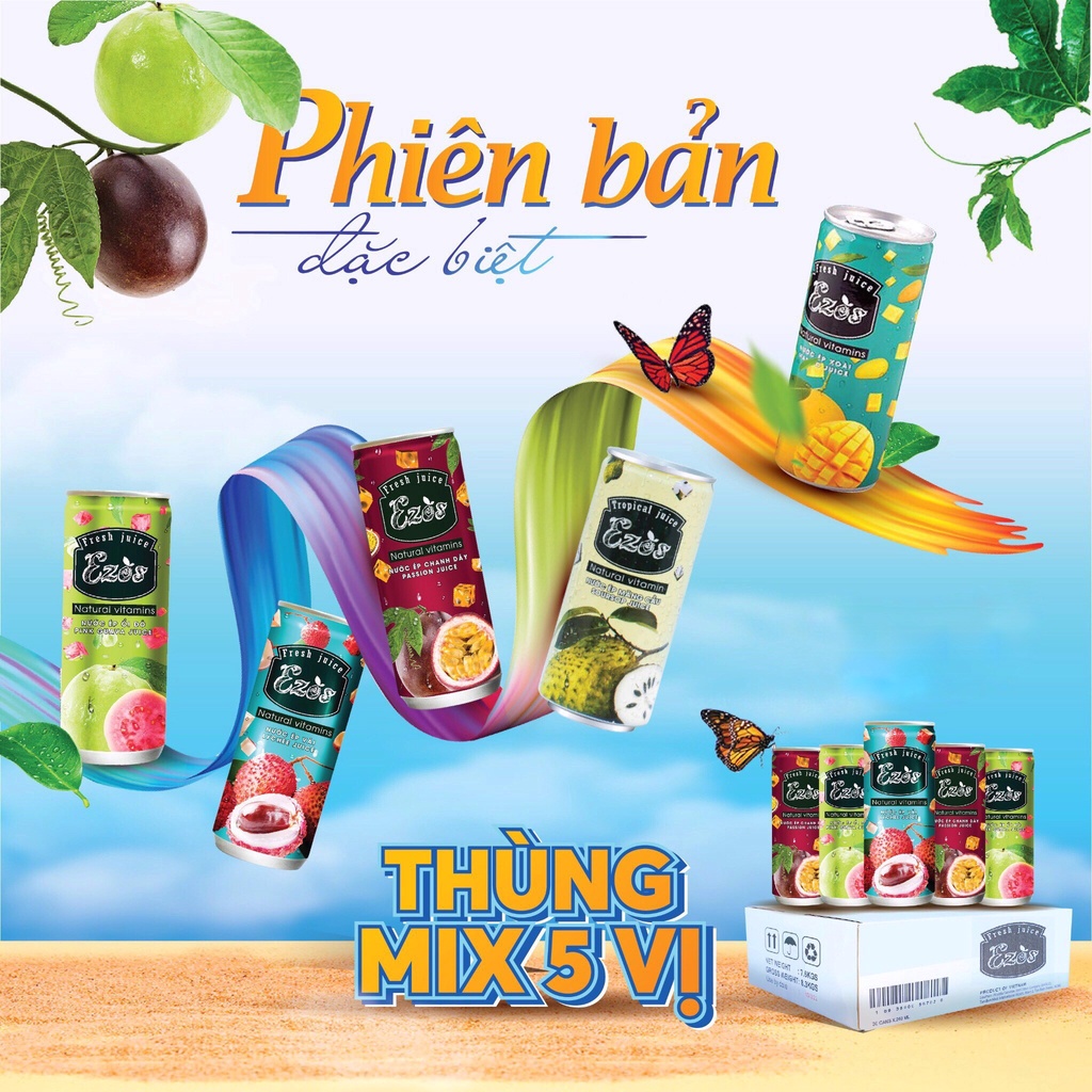 NƯỚC ÉP TRÁI CÂY EZOS SASCO (THÙNG 30 LON)