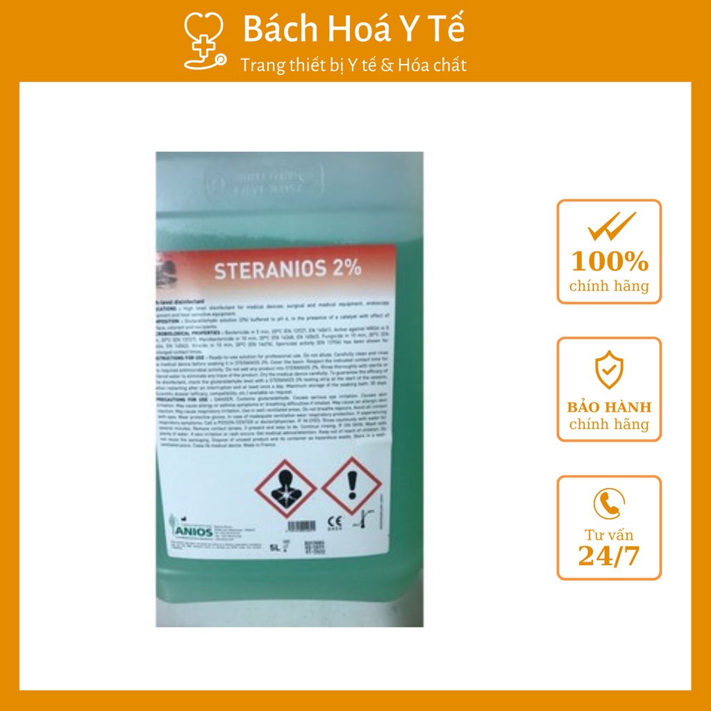 Dung dịch sát khuẩn Steranios 2% can 5L, ngâm khử sát khuẩn dụng cụ, Chính hãng khử trùng mức độ cao.