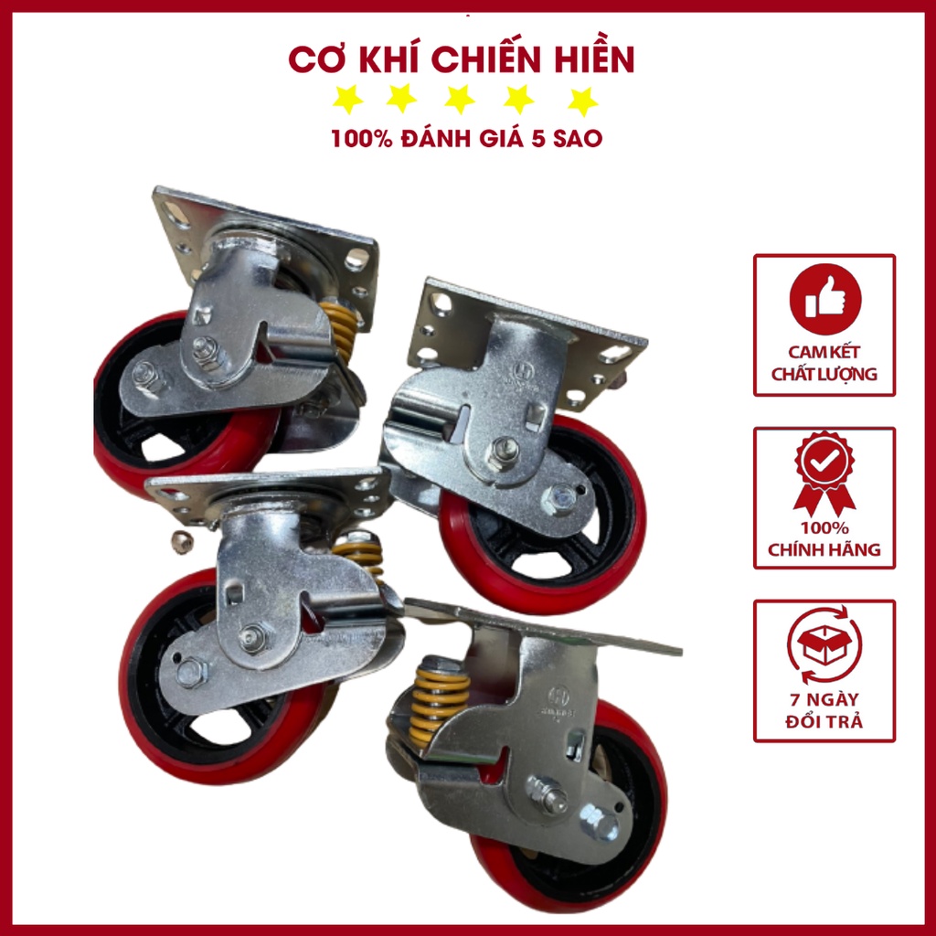 Bộ Bánh Xe Shinhee Của Hàn Quốc Đẩy Hàng Xoay 360 Độ Cao Cấp Màu Mận Chịu Lực Đến 600Kg