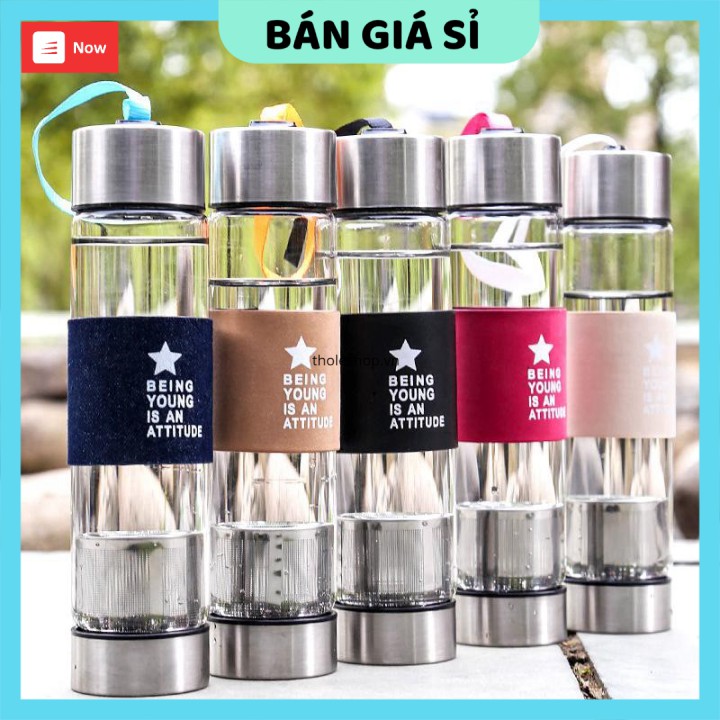 Bình đựng nước   GIÁ VỐN]  Bình nước thủy tinh có ngăn trà -Chai giữ nhiệt kèm bộ lọc pha trà bằng thủy tin