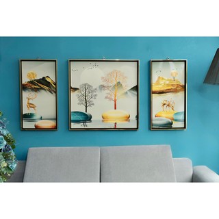 BIG sale Tranh tráng gương phủ ceramic, in UV siêu nét, khung tranh nhũ vàng-Tranh tráng gương-tranh đính tinh thể đá