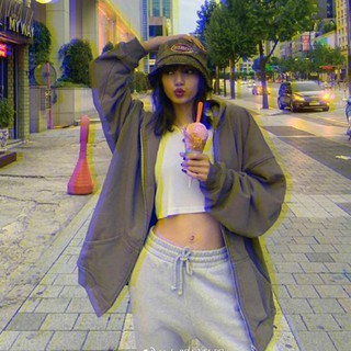 Áo khoác hoodie màu xám giống Lisa Jennie dáng thể thao unisex phong cách đường phố