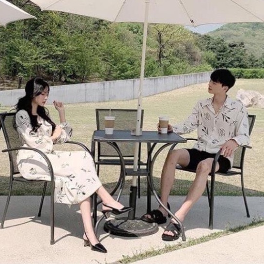 Đồ đôi nam nữ đẹp Set áo váy sơ mi Hàn Quốc dáng dài COUPLE STORE