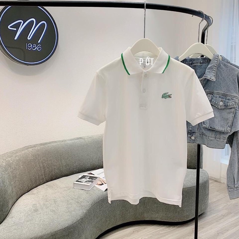 Áo polo nữ trắng phối, áo phông polo nữ chất vải poly cá sấu