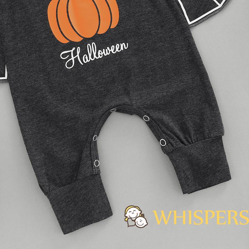 Bộ Áo Liền Quần Tay Dài Cổ Tròn In Chữ Và Hình Quả Bí Ngô Kèm Mũ Tai Cánh Dơi Thời Trang Halloween Cho Bé Trai Và Gái