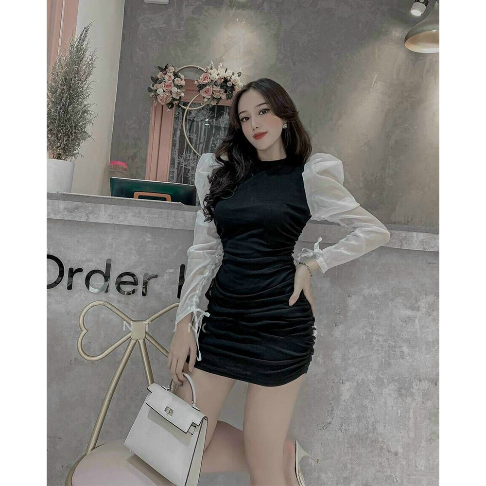 BONUCCI Đầm váy body tay phồng ( ngà, đen ) tôn dáng cho nàng thời trang nữ dạo phố dự tiệc | BigBuy360 - bigbuy360.vn