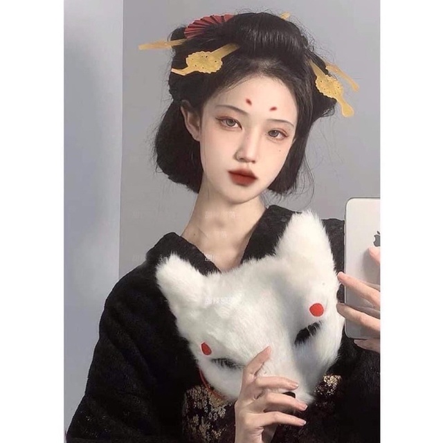 Mặt nạ hồ ly mặt nạ cáo lông trắng chụp hình
