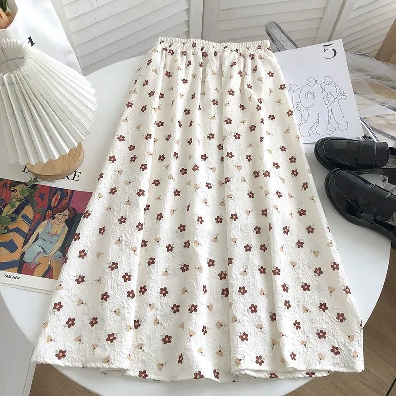 Chân Váy Dài Dáng Chữ a Lưng Thun Họa Tiết Chấm Bi Thời Trang Mùa Hè