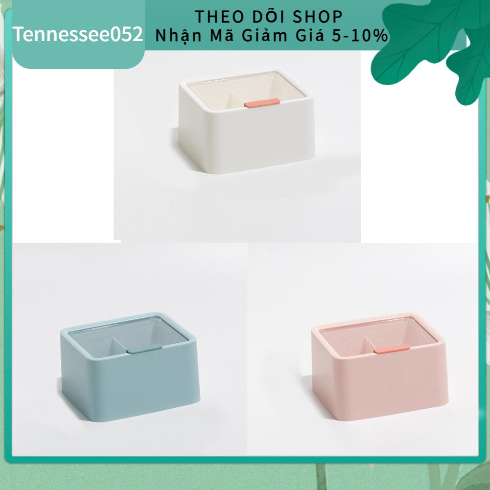 Tennessee052 Hộp lưu trữ mỹ phẩm nhựa chống bụi kép đựng đồ trang điểm có nắp để tăm bông chỉ nha khoa