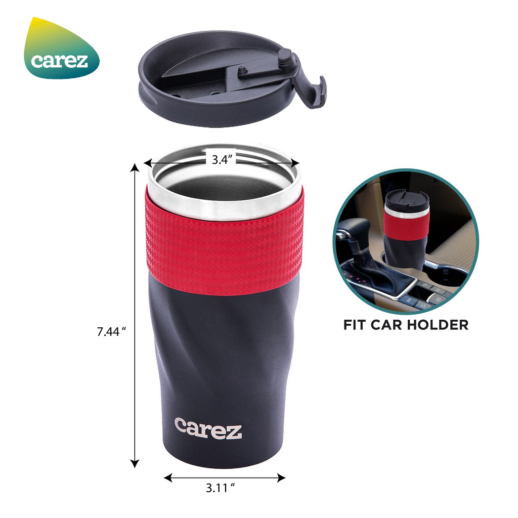 Ly giữ nhiệt Carez model VFC593SR-590ML - màu đỏ ruby, Inox 304, Không chứa BPA