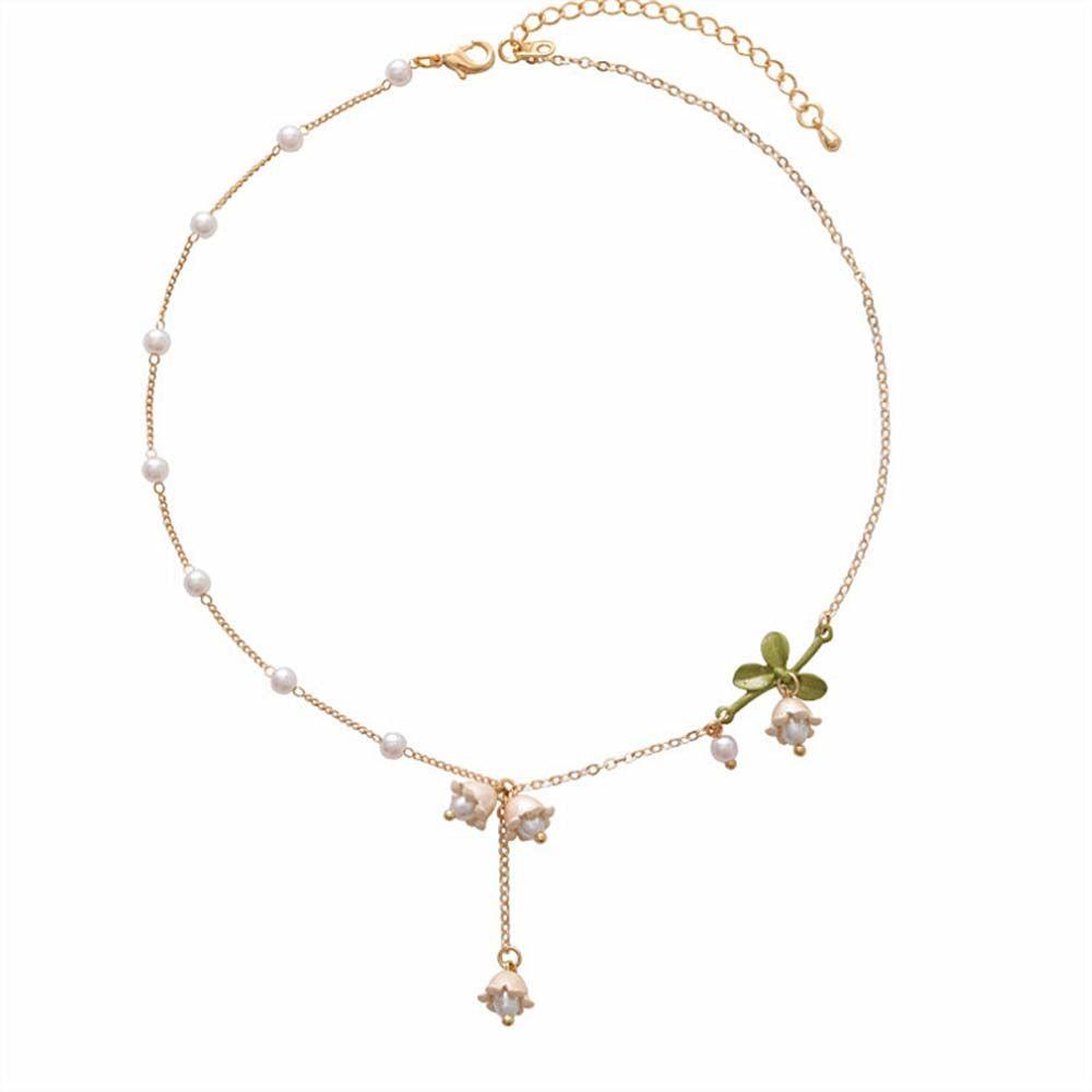 Vòng cổ Dáng Ngắn Gắn Mặt Hình Hoa Lan Đính Ngọc Trai Nhân Tạo Phong Cách Vintage Dành Cho Nữ