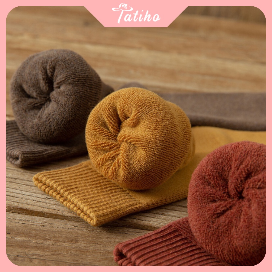 Vớ Tất Cotton Trơn Dày Cổ Cao Nam Nữ Unisex Thời Trang Thu Đông Phong Cách Hàn Quốc - Tatiho - Mã TV030