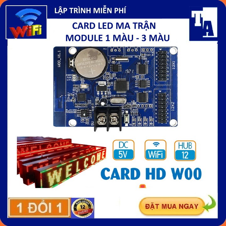 Card led ma trận HD W04, W03, W02, W00, mạch diều khiển led ma trận 1 màu - 3 màu
