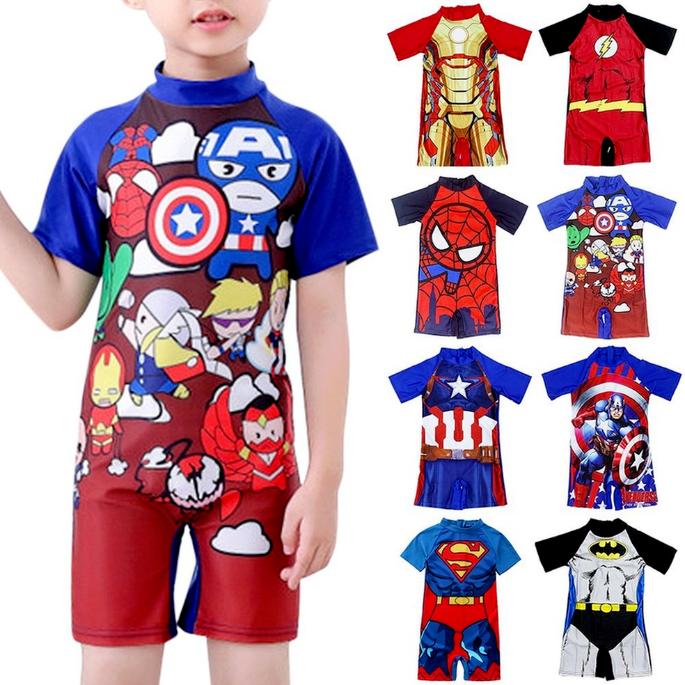 Boys swimsuit sunscreen beach swimsuit one-piece swimsuit Spiderman Iron man