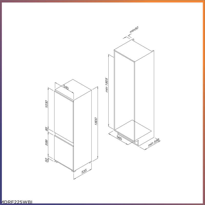 Tủ lạnh âm tủ Malloca MDRF225WBI , Dung tích 225L nhập khẩu nguyên chiếc ( Bảo Hành 3 Năm )