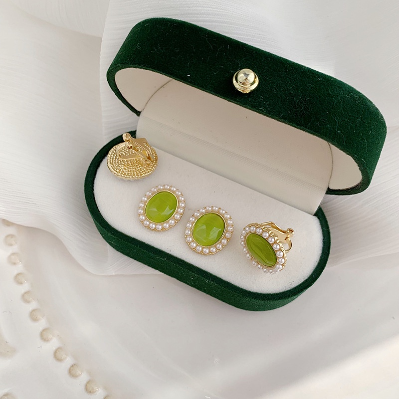 Khuyên tai kẹp không bấm lỗ chốt cố định K129 bằng hợp kim mạ vàng hình elip hạt trai dáng ngắn Leous Accessories