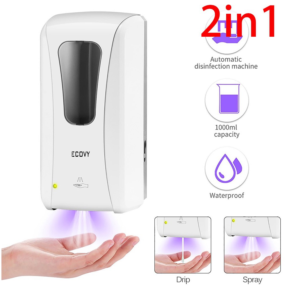 Máy xịt rửa tay cảm ứng tự động ECOVY vòi phun cồn/gel, màu trắng (1000ml)