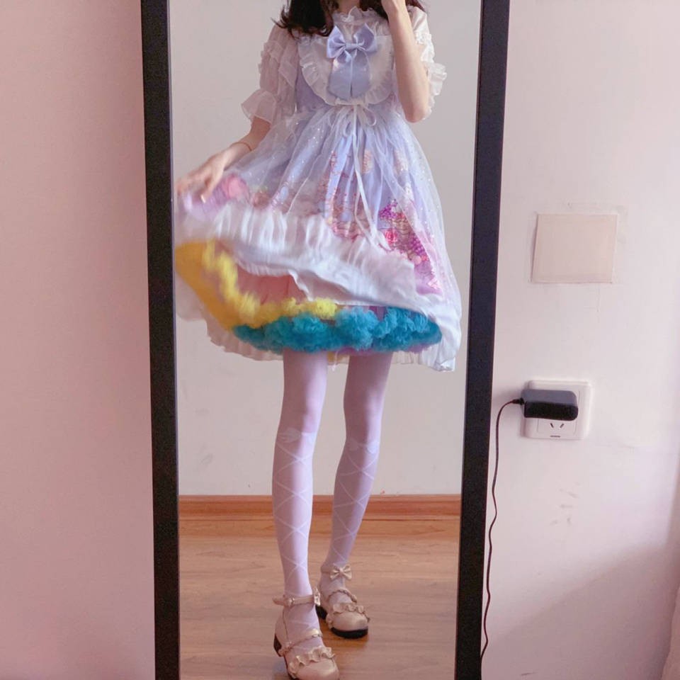 Chân Váy Cotton In Hình Đám Mây Phong Cách Lolita Đáng Yêu