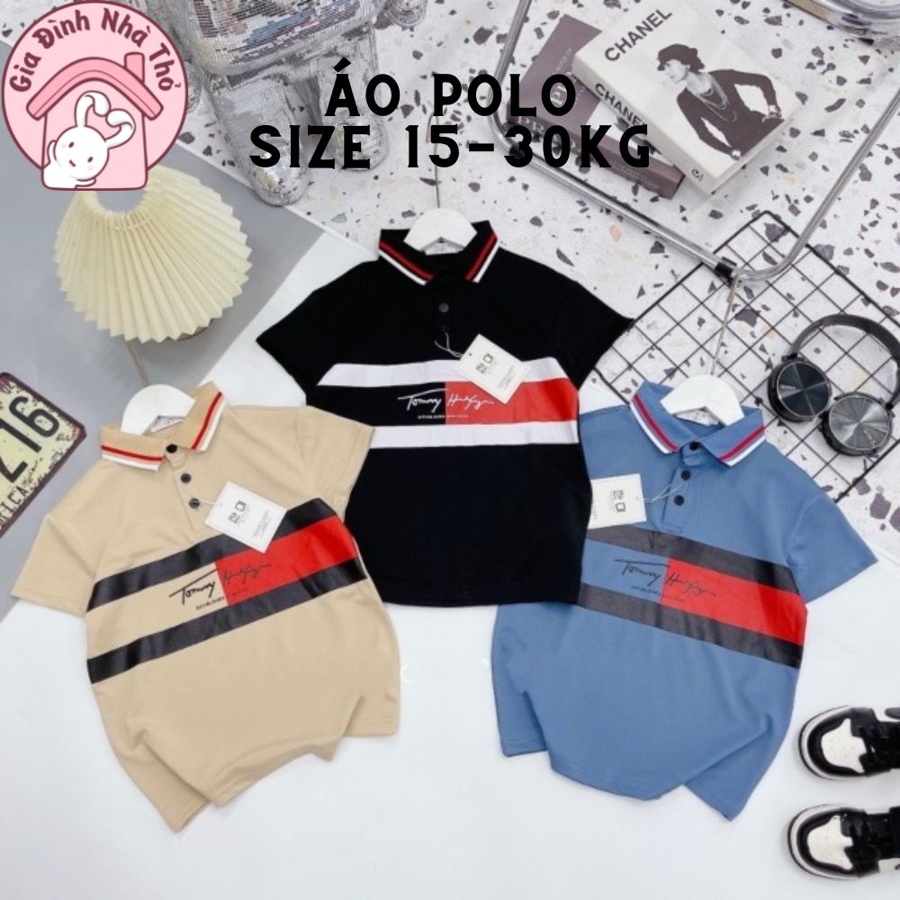 (15-30kg) Áo phông cổ trụ polo/ áo thun cổ tròn chất cotton thể thao, cá tính cho bé trai đi học đi chơi size đại