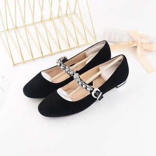 [Có feedback ảnh thật] Sẵn size 37 - Giày búp bê có quai đính ngọc phối đồ siêu dễ thương