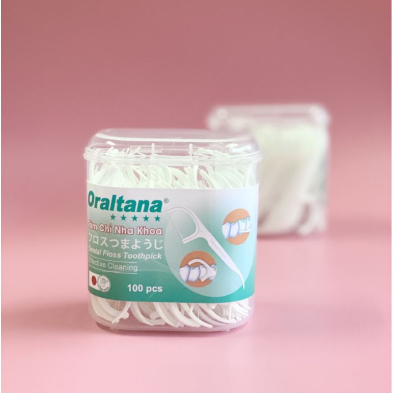 Tăm chỉ nha khoa Oraltana, được các nha sĩ khuyên dùng, vệ sinh răng miệng, lọ 100 cái